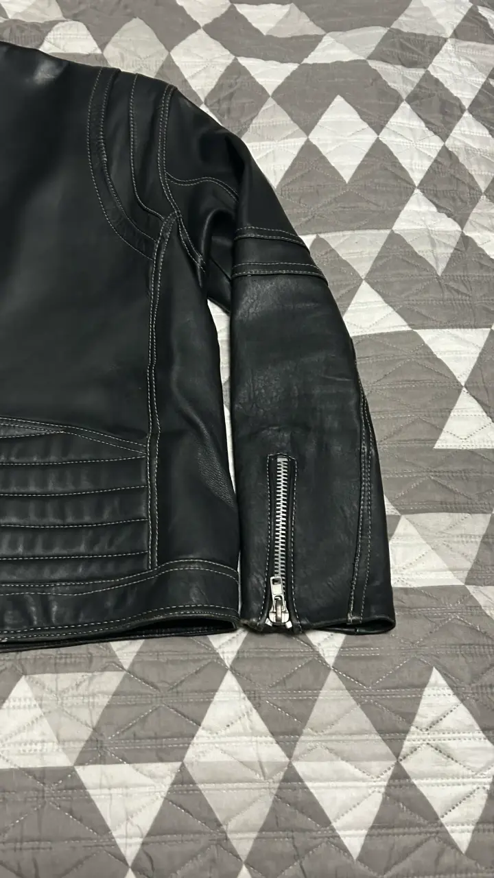 Chaqueta de cuero negra estilo motociclista - 3