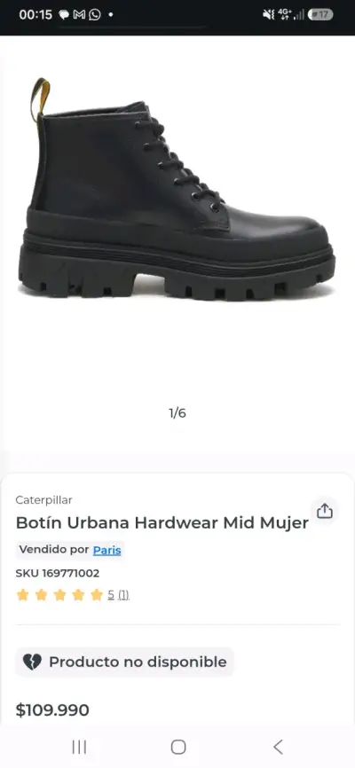 Botines Cat negros de cuero con suela gruesa - miniatura 5