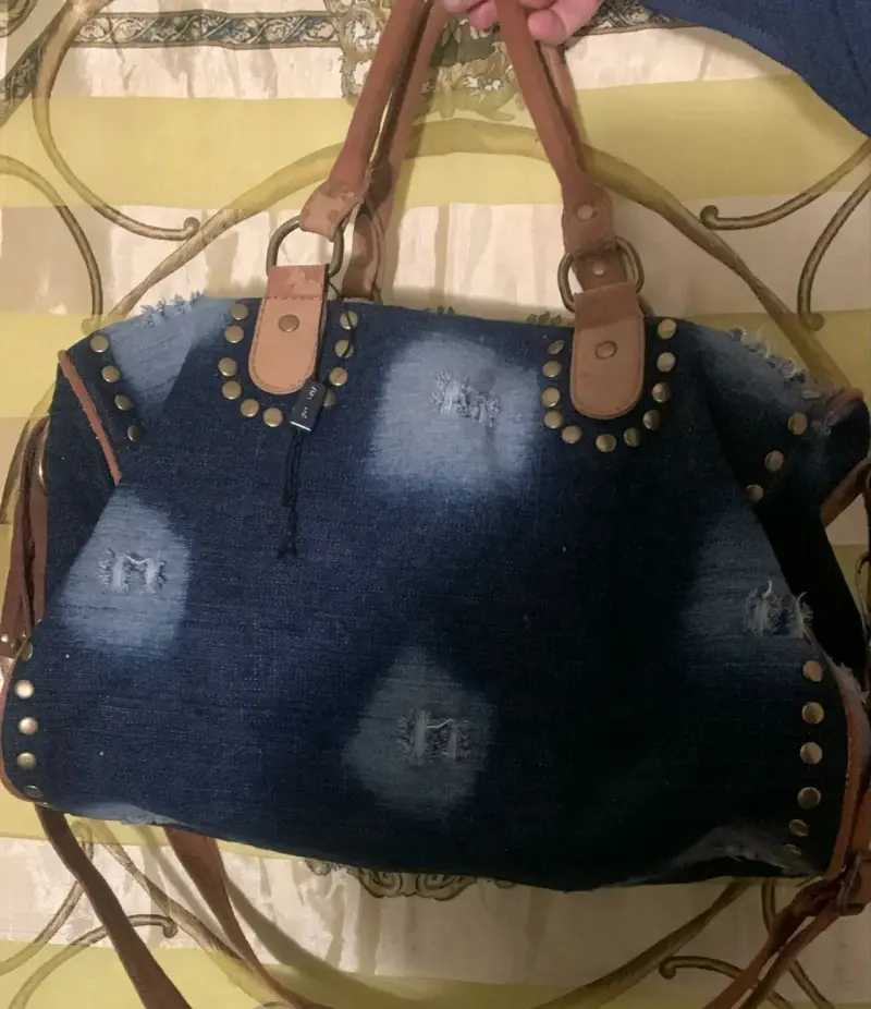 Bolso de mezclilla con tachuelas correas de cuero - 3