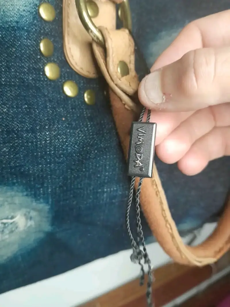 Bolso de mezclilla con tachuelas correas de cuero - 5