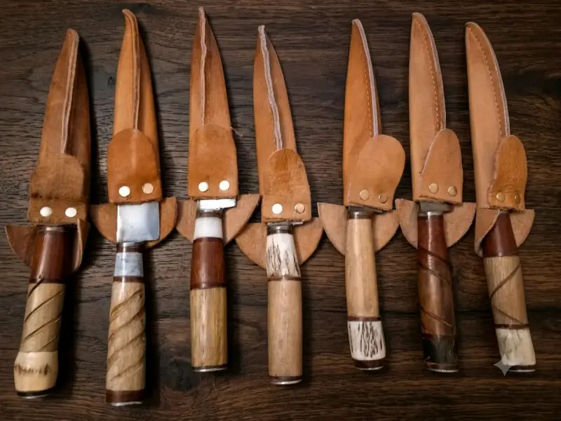 Set de cuchillos artesanales con funda de cuero