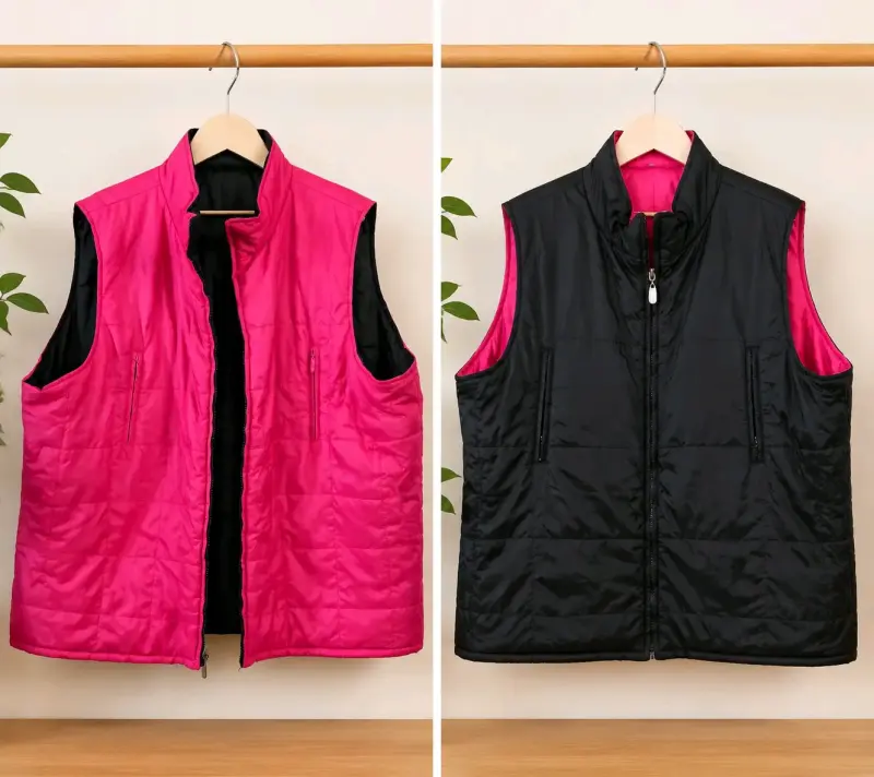 Chaleco reversible negro y fucsia para mujer
