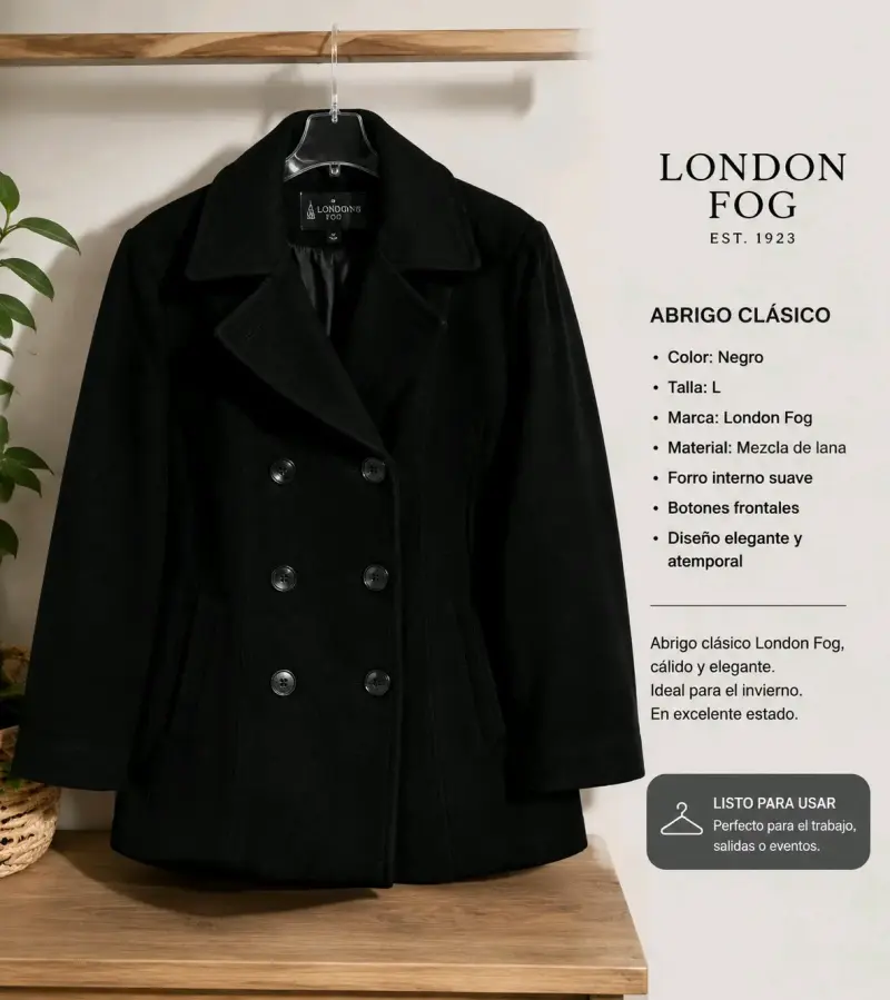 Abrigo clásico negro London Fog talla L