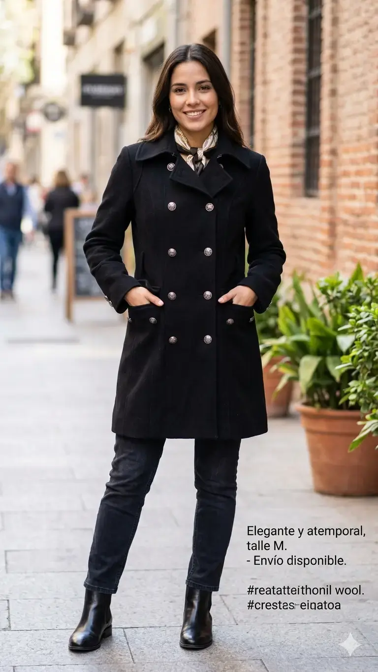 Abrigo negro elegante para mujer talla M - 2