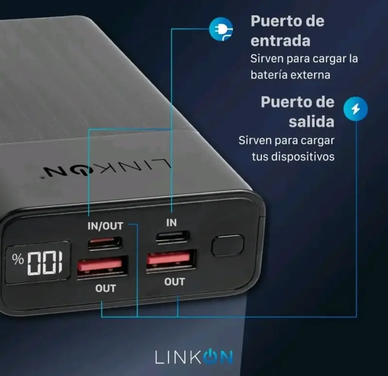Power Bank Linkon 20000mAh con Pantalla Digital - 4