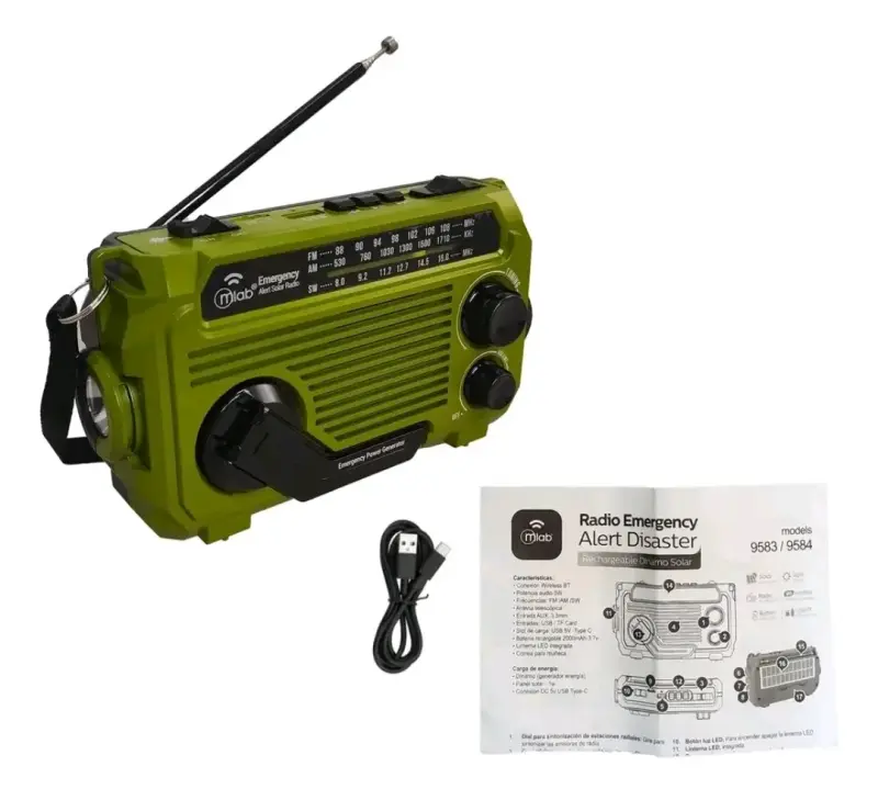 Radio de Emergencia Recargable Dinamo Solar Verde - 3