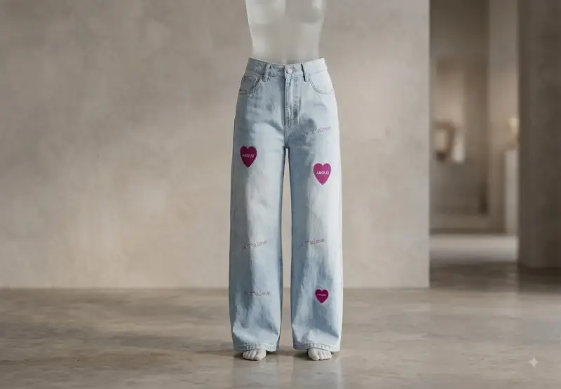 Jeans anchos con estampado de corazones