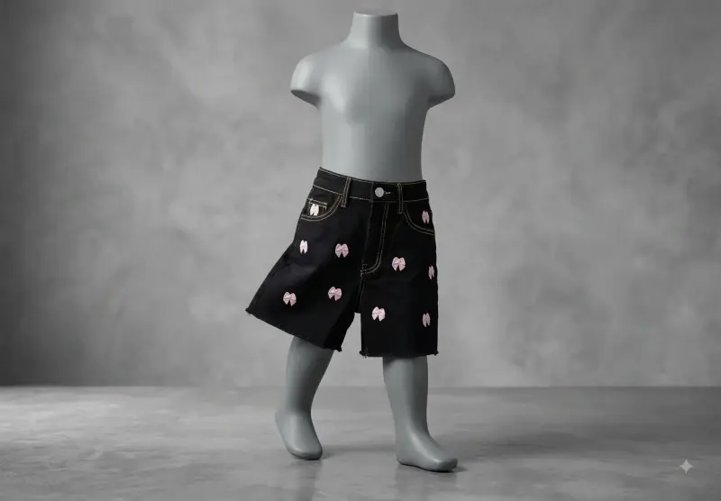 Shorts de mezclilla negros con lazos rosados para niños
