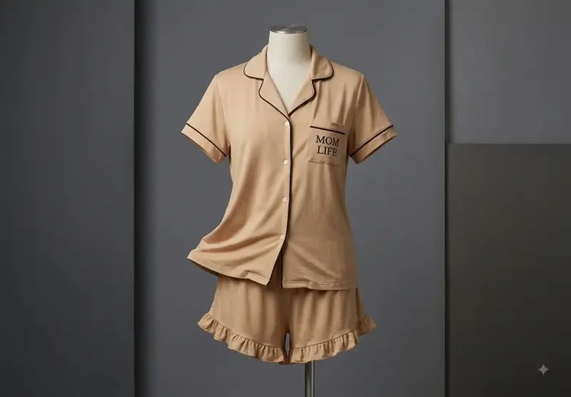Pijama beige con diseño 'Mom Life'