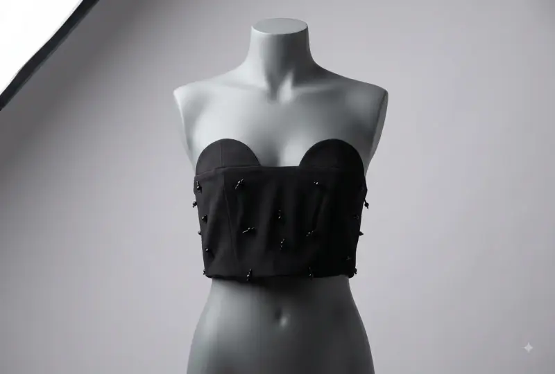 Top negro strapless con detalles decorativos - 1