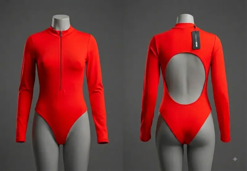 Traje de baño body rojo manga larga
