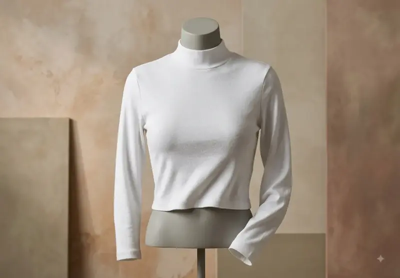 Polera Blanca de Cuello Alto para Mujer