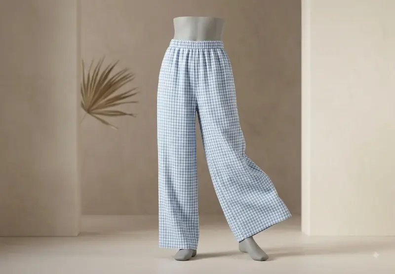 Pantalones anchos de cuadros azules