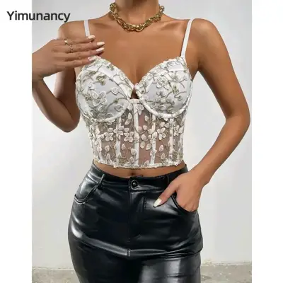 Top corto bordado blanco Yimunancy - miniatura 1