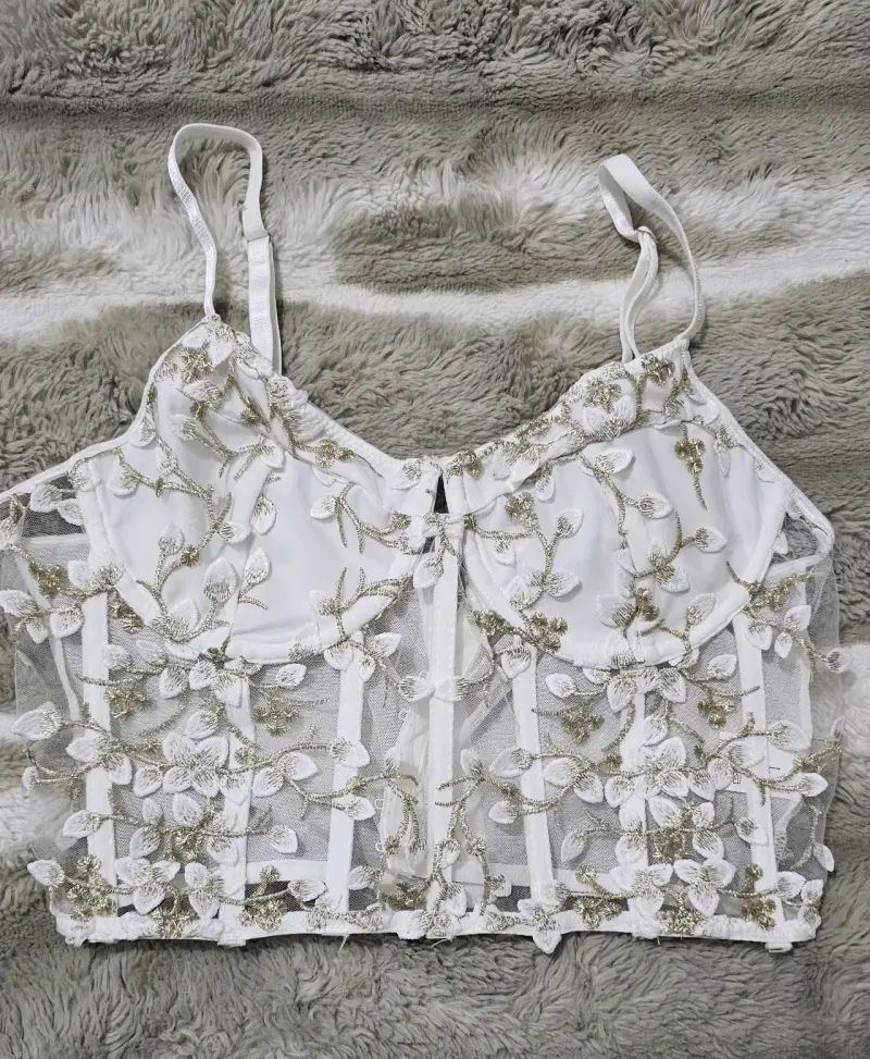 Top corto bordado blanco Yimunancy - 2