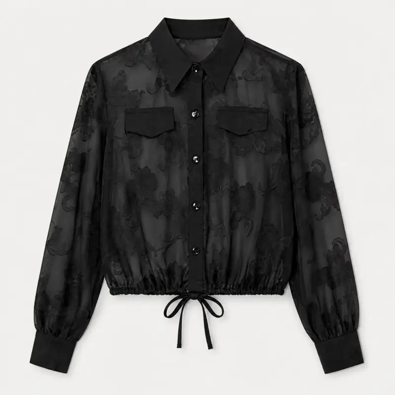 Blusa negra transparente con diseño floral - 2
