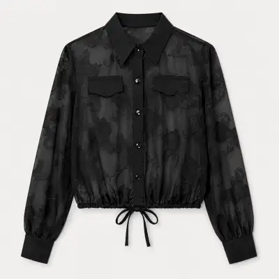 Blusa negra transparente con diseño floral - miniatura 2