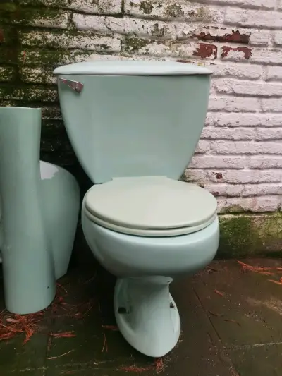 WC Inodoro y lavamanos cerámica verde agua menta - miniatura 2