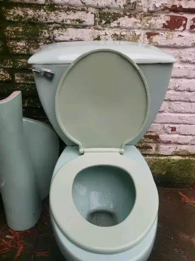 WC Inodoro y lavamanos cerámica verde agua menta - miniatura 3