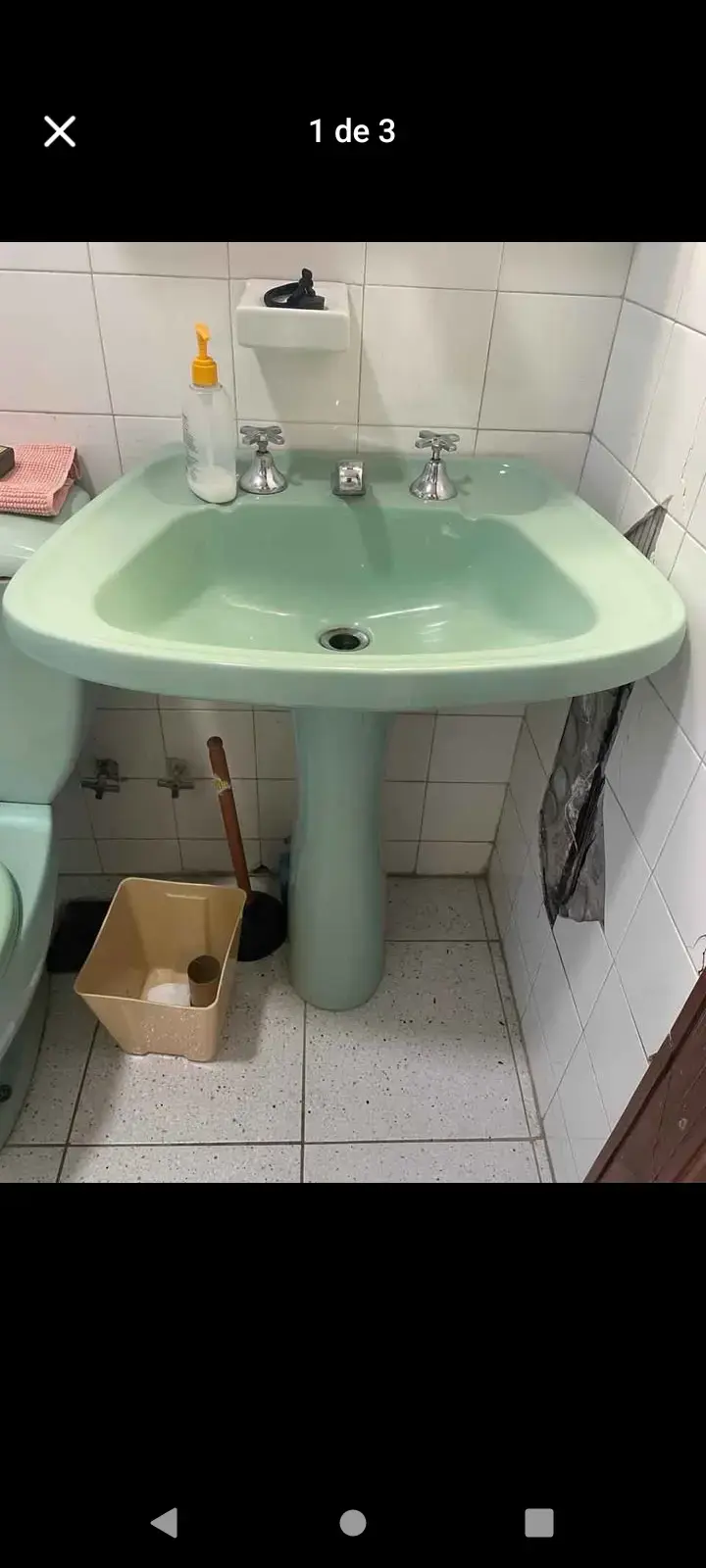 WC Inodoro y lavamanos cerámica verde agua menta - 4