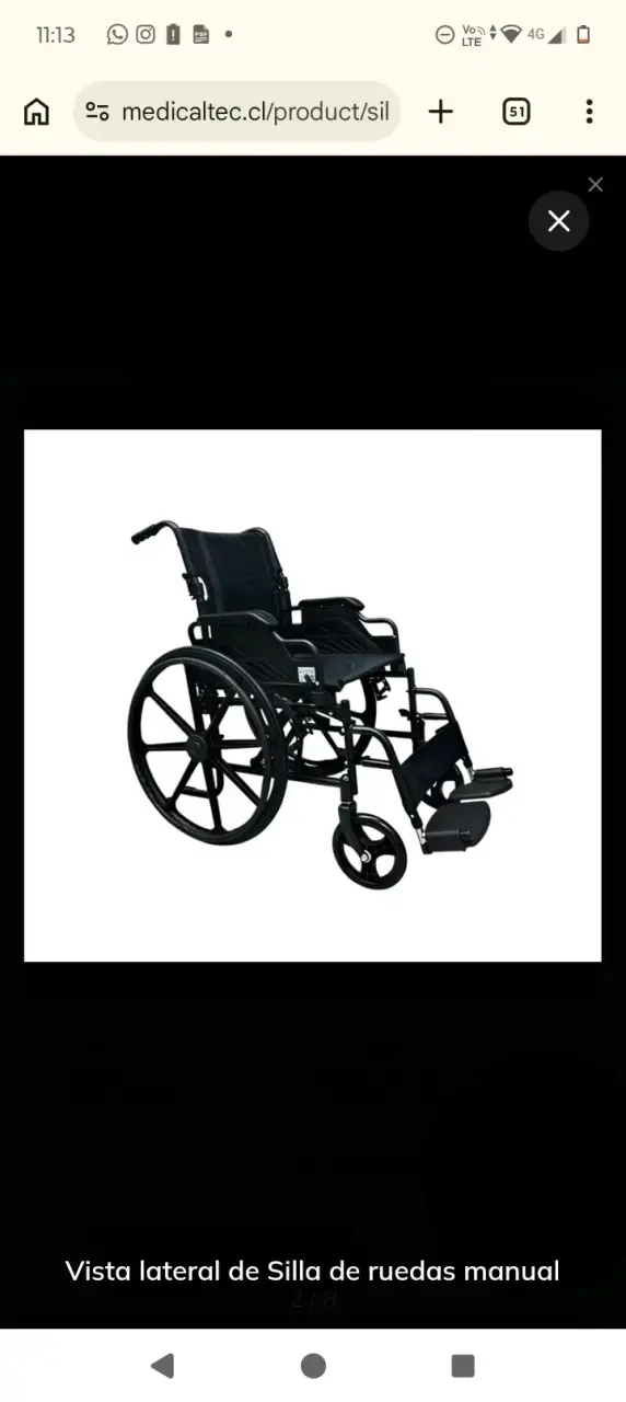 Silla de ruedas manual plegable negra