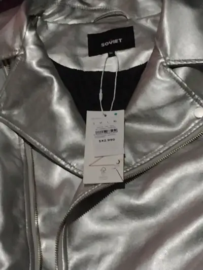 Chaqueta plateada de cuero sintético Soviet - miniatura 3
