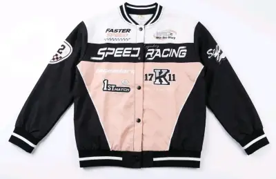 Chaqueta estilo racing negra y beige con parches - miniatura 2