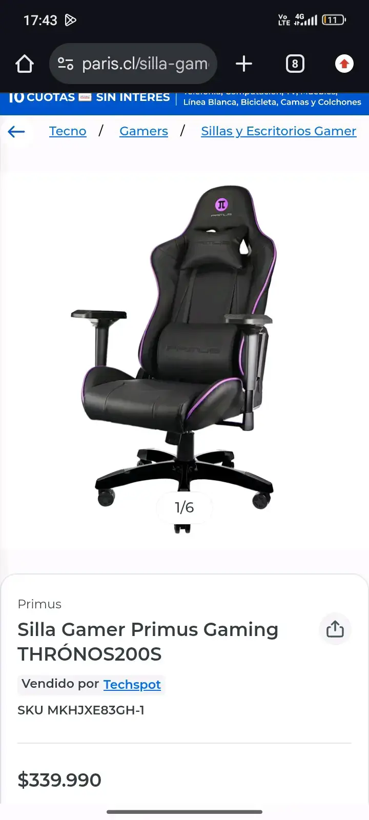 Silla Gamer Primus Thronos200S Negra y Morada - 3
