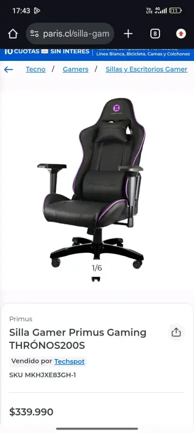 Silla Gamer Primus Thronos200S Negra y Morada - miniatura 3