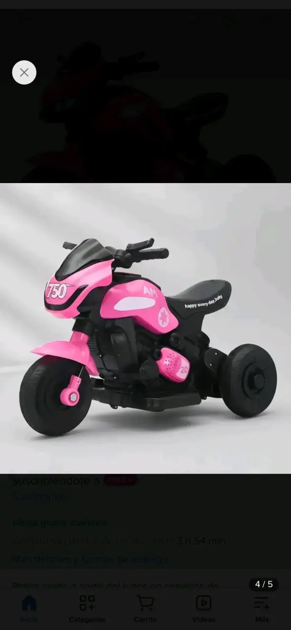 Moto eléctrica infantil rosa con ruedas de apoyo - 2