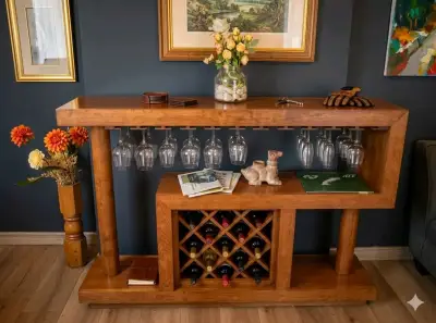Barra de Vino de Madera con Soporte para Copas - miniatura 1