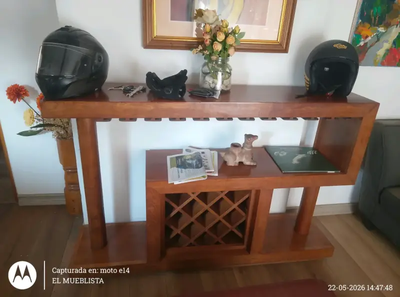 Barra de Vino de Madera con Soporte para Copas - 2