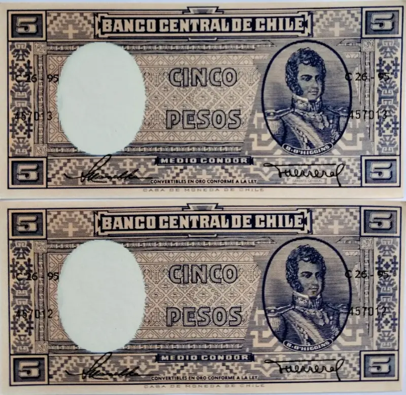 Billetes antiguos de 5 pesos chilenos Banco Central - 1