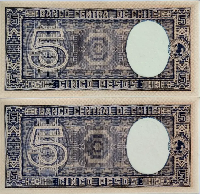 Billetes antiguos de 5 pesos chilenos Banco Central - 2