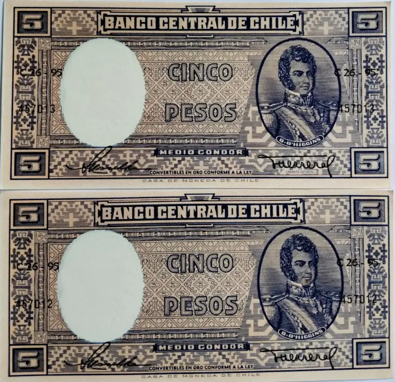 Billetes antiguos de 5 pesos chilenos Banco Central - 3