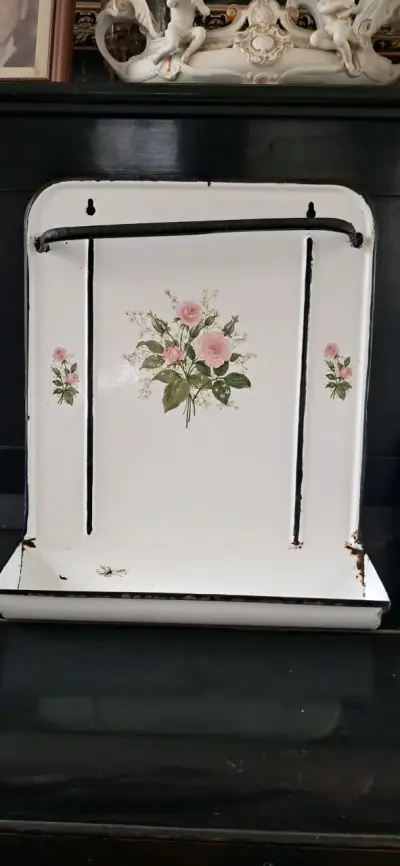 Antiguo PORTACUCHARON  enlozado diseño floral - miniatura 1