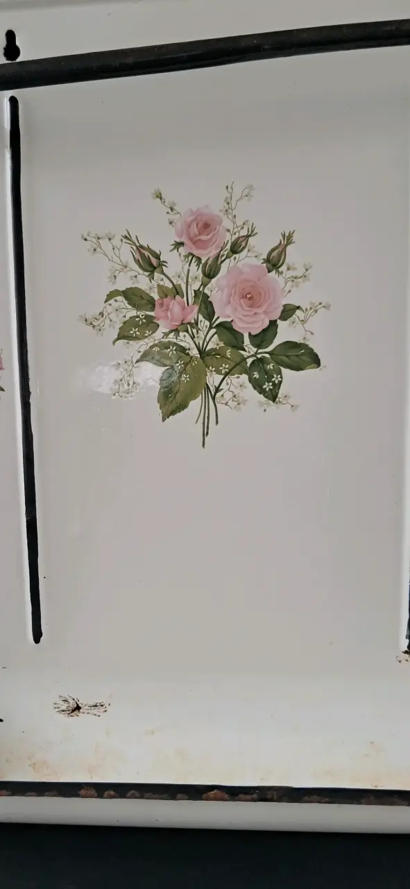 Antiguo PORTACUCHARON enlozado diseño floral - 2