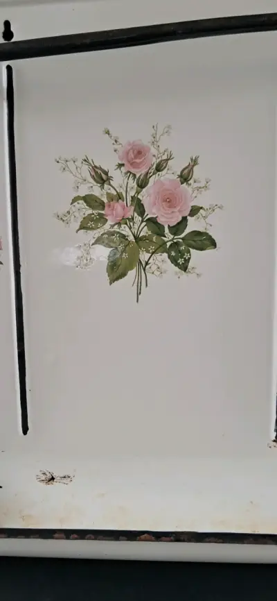 Antiguo PORTACUCHARON  enlozado diseño floral - miniatura 2