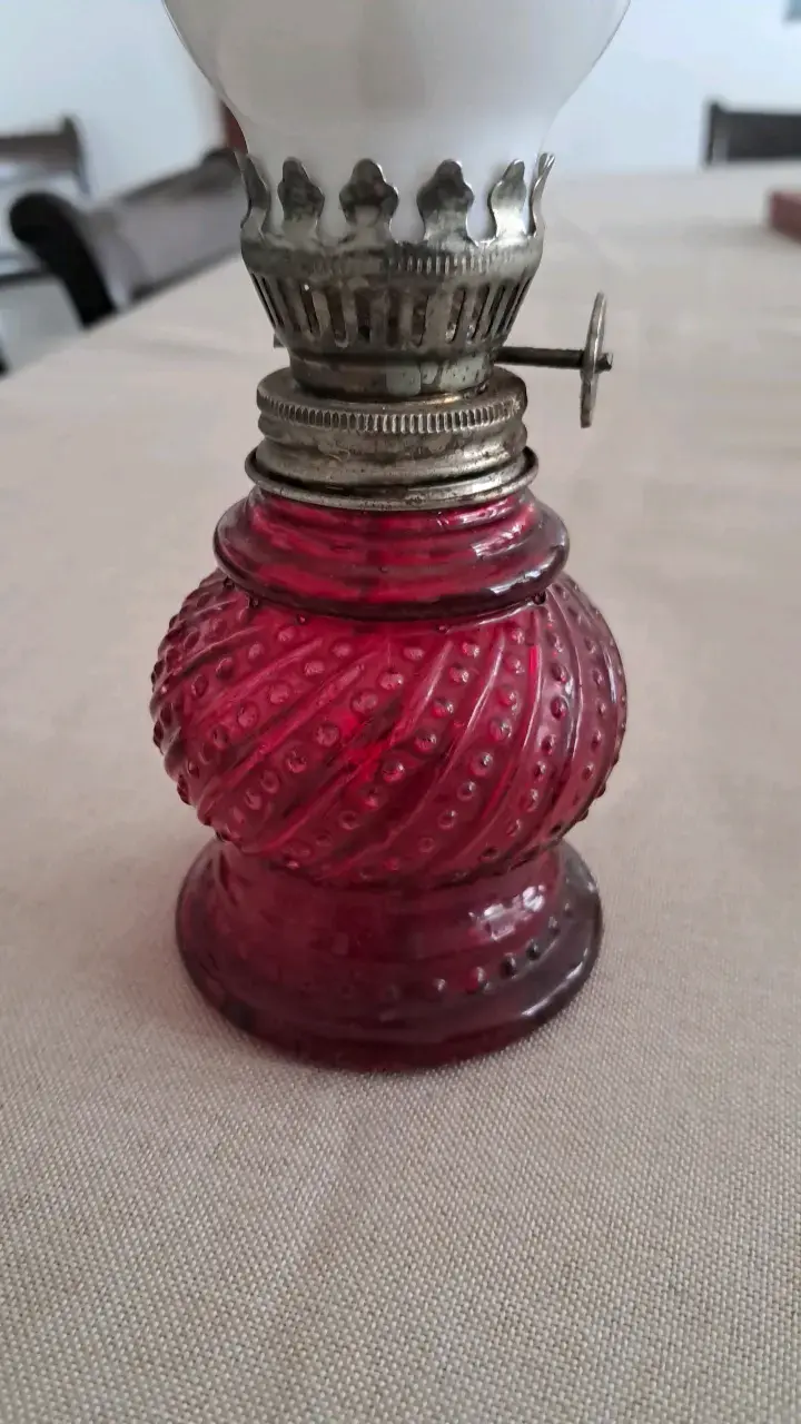 Lámpara de aceite años 70 de vidrio rojo - 2