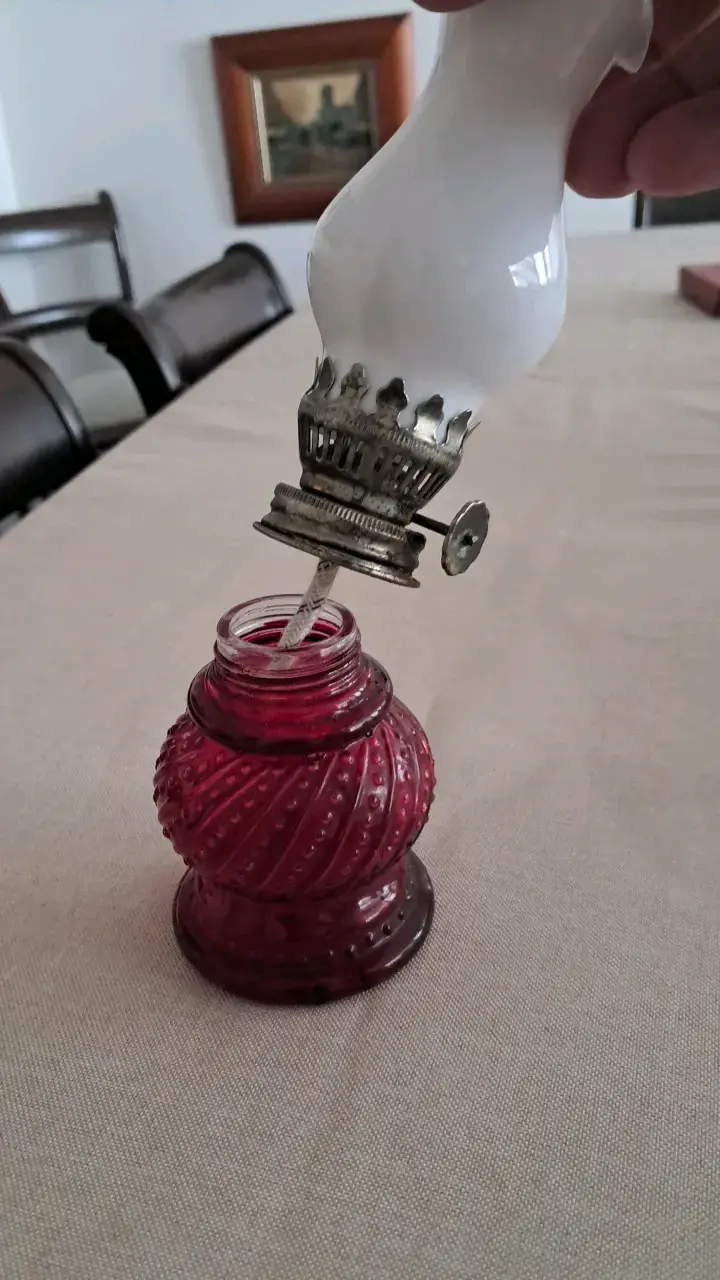 Lámpara de aceite años 70 de vidrio rojo - 3