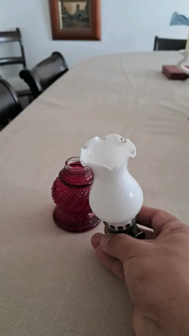 Lámpara de aceite años 70 de vidrio rojo - 4