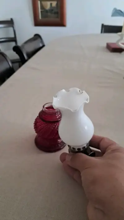 Lámpara de aceite años 70 de vidrio rojo - miniatura 4