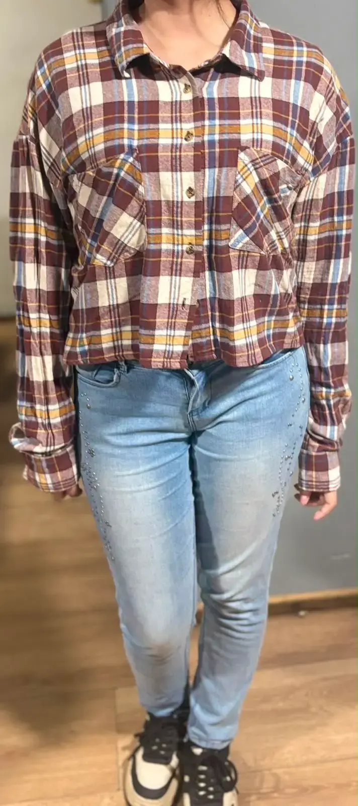 Camisa a cuadros de franela para mujer talla L - 2