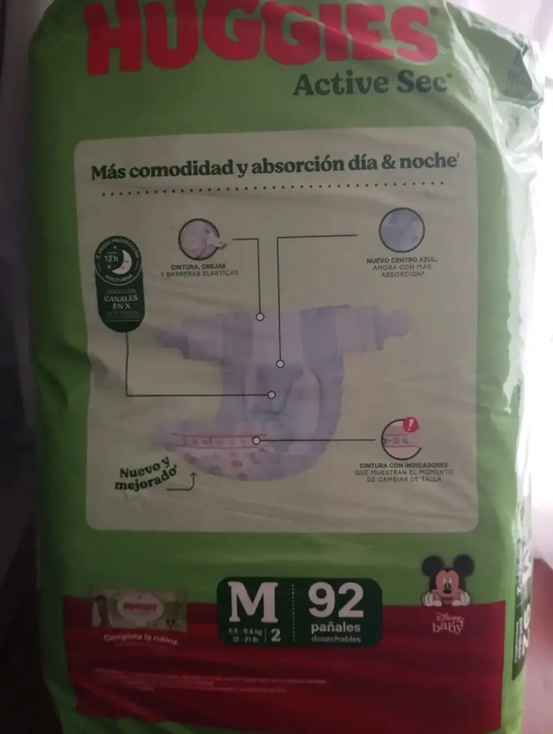 Pañales Huggies Active Sec Talla M 92 Unidades - 2