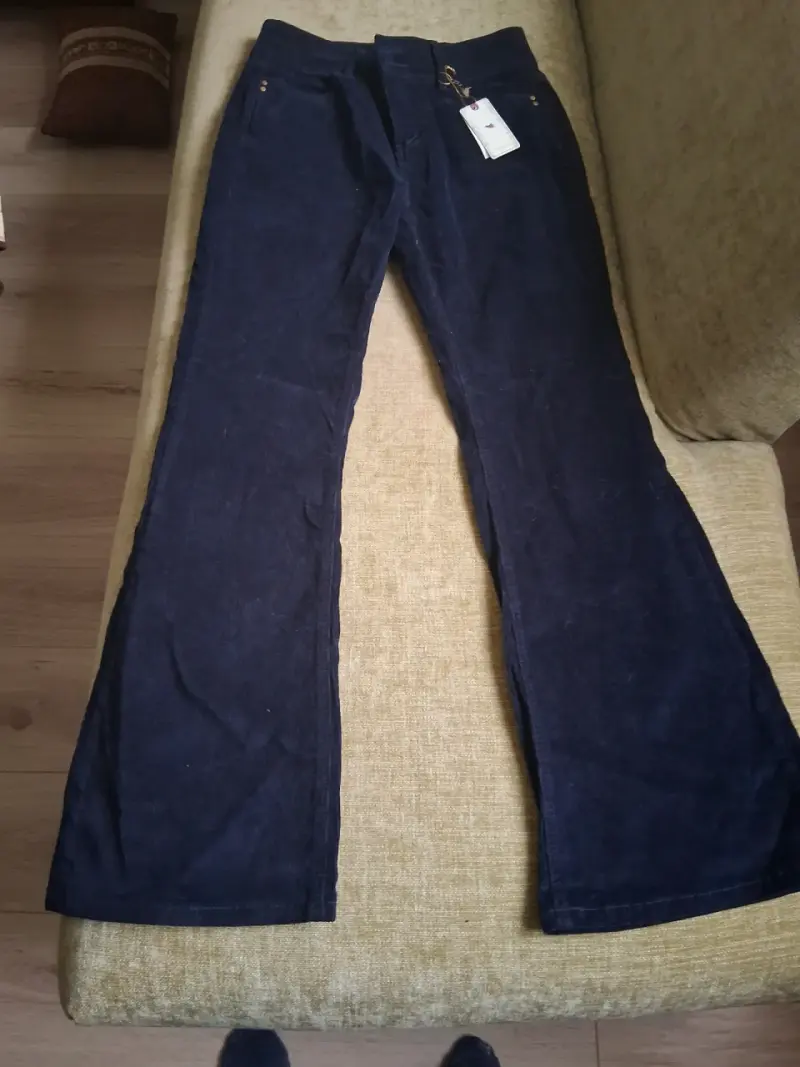 Pantalon 9de cotele azul marino para mujer - 2