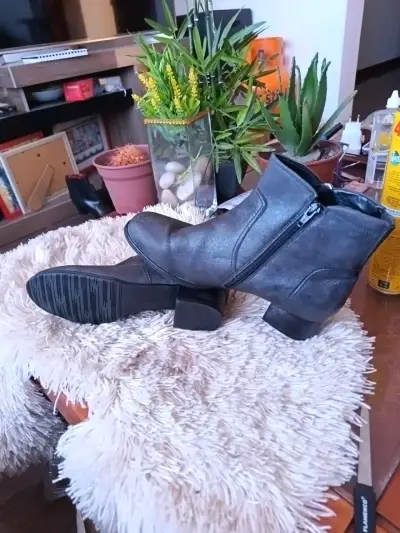 Botines de cuero sintético gris con cierre lateral - miniatura 3