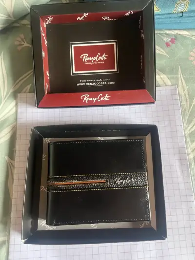Billetera de cuero negra Renzo Costa con caja - miniatura 1