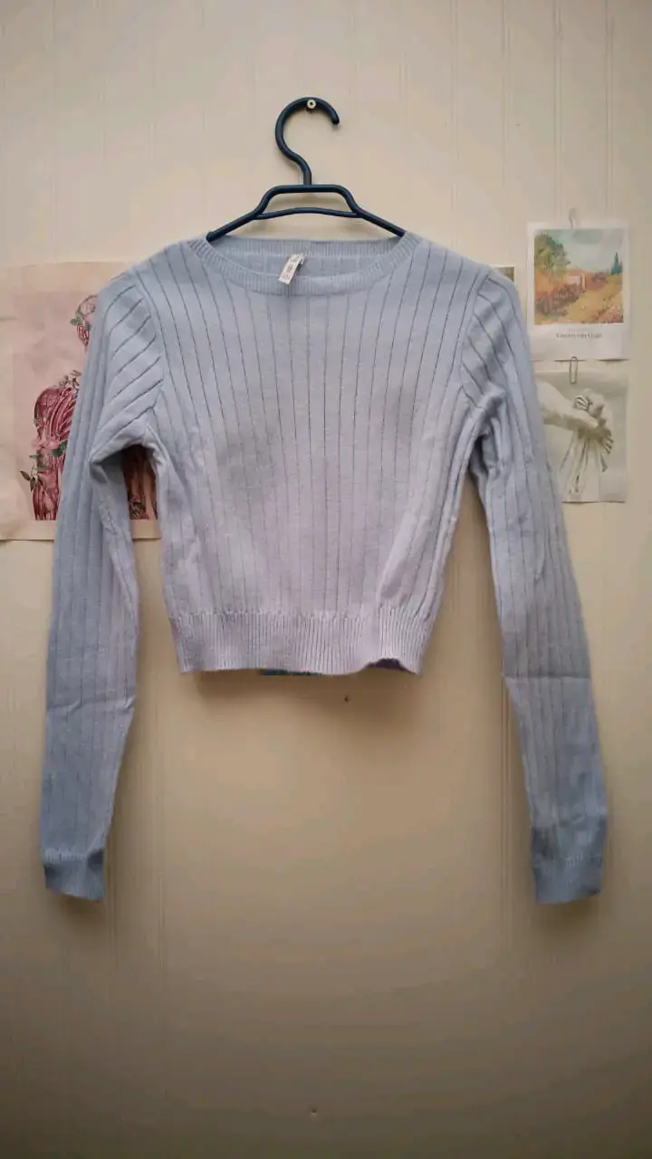 Suéter de punto azul claro para mujer - 1
