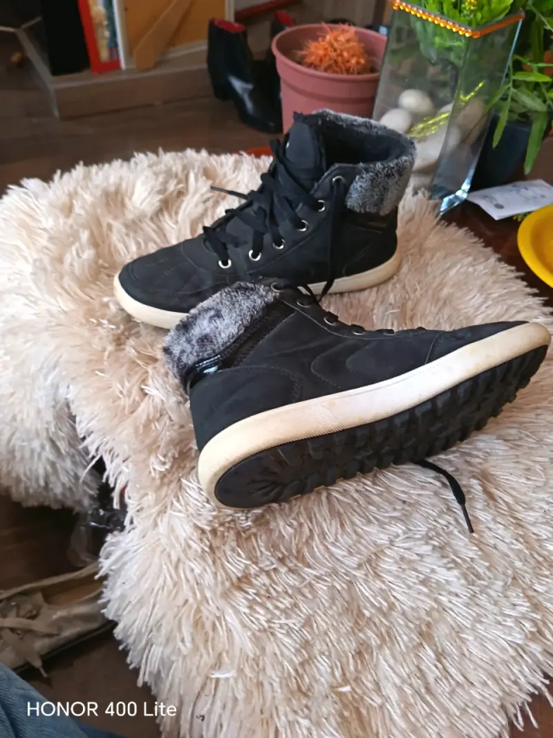 Botines de invierno negros con forro de lana - 4