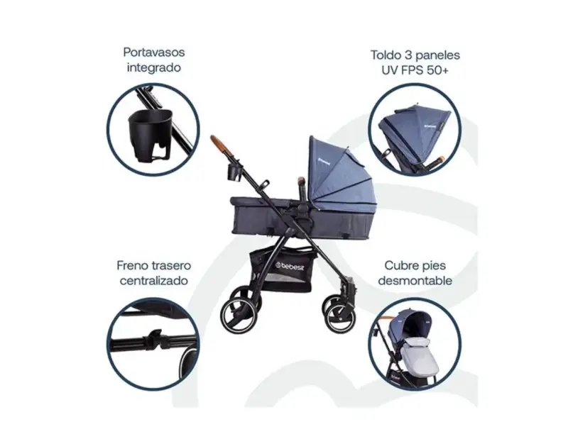 Coche Cuna Travel System Bebé Fénix Azul Bebesit - 5